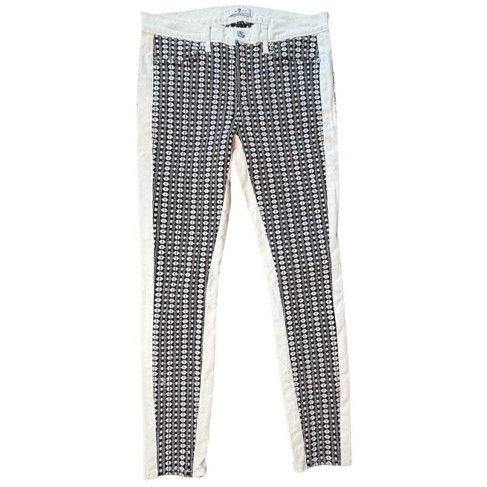 7 For All Mankind Black White Jacquard Women's Skinny Jeans Indie Sleaze Y2K 29